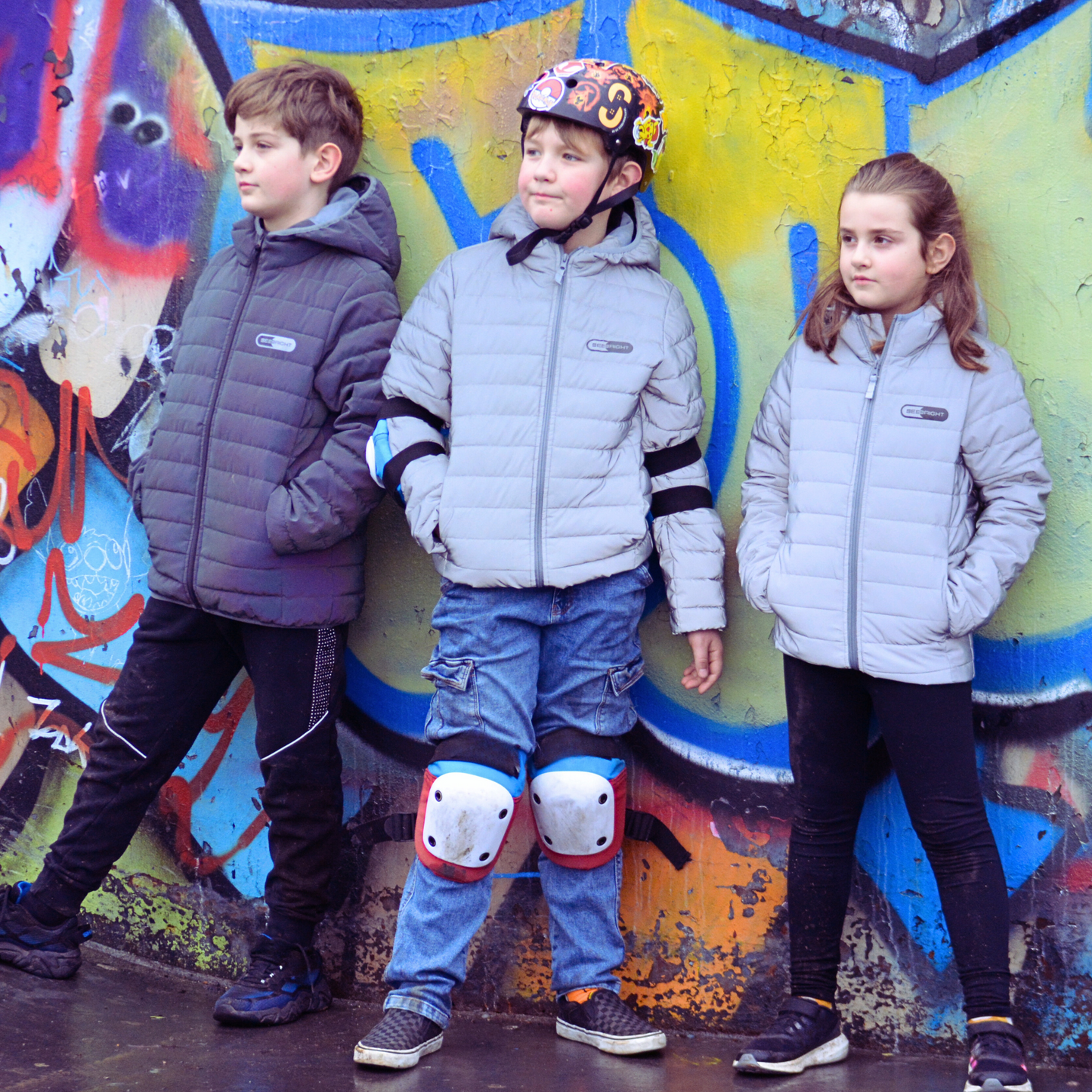 Reflective Childrens Puffer Jacket - Rainbow